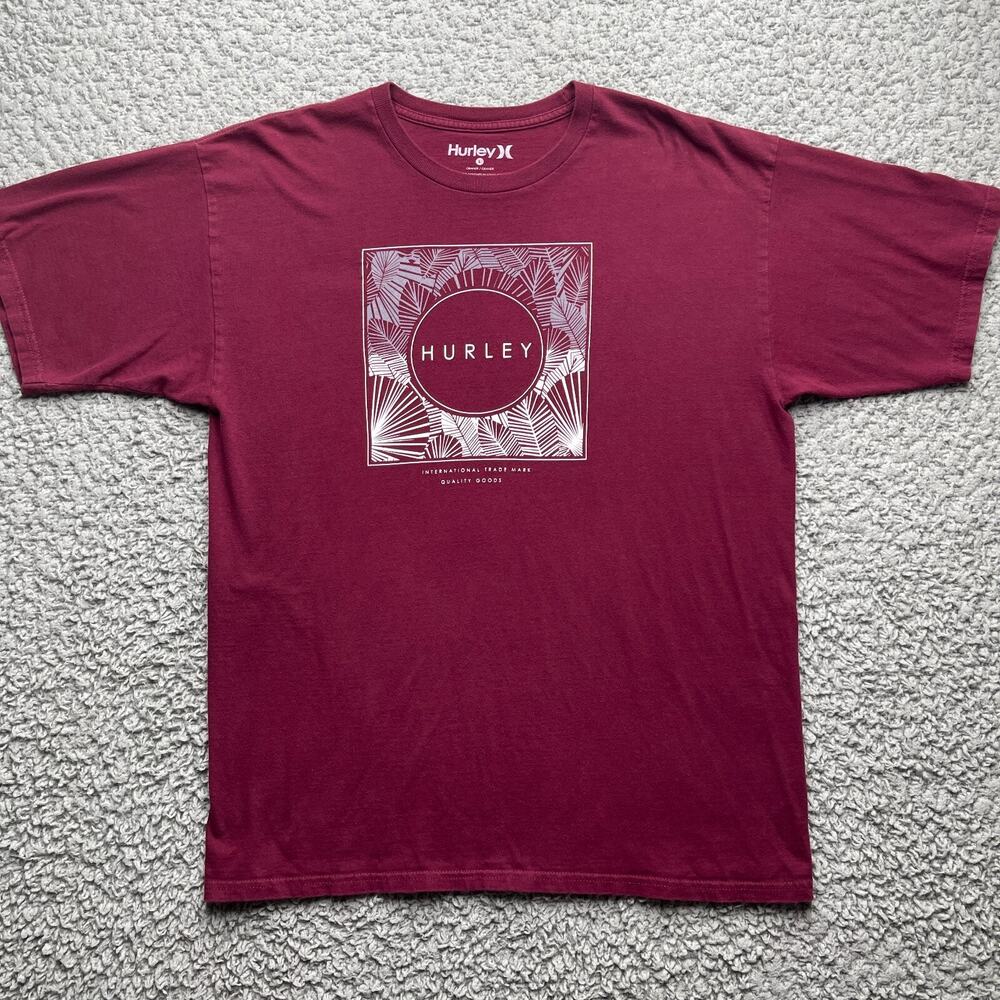 Hurley Shirt Mens Large Red Short Sleeve Tee Big Surfer Logo Graphic Crew Neck